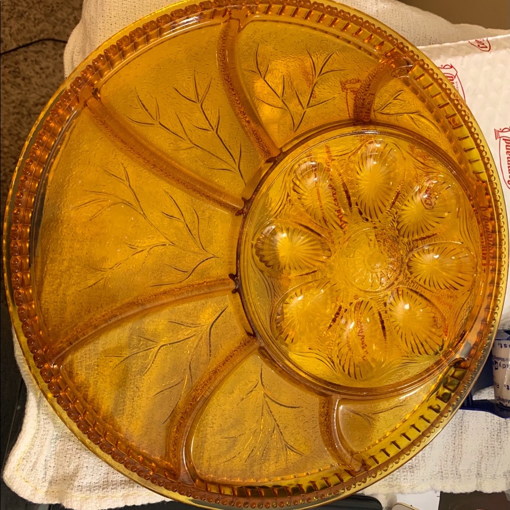 Indiana Amber Deviled Egg And Relish Serving Tray